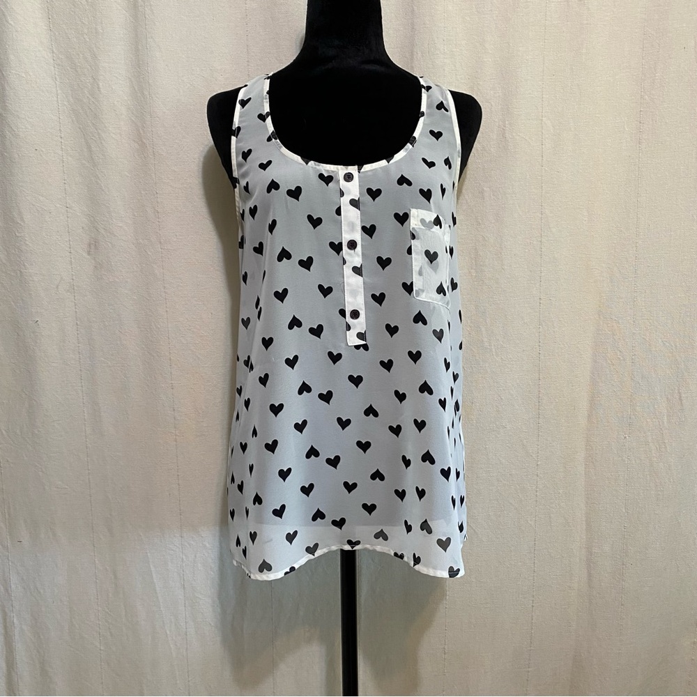 White with Black Hearts Relaxed Fit Tank Top